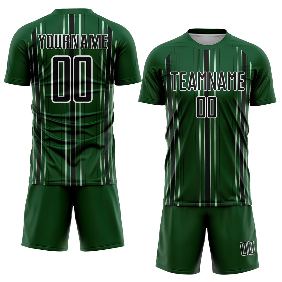 Custom Green Black-White Stripe Sublimation Soccer Uniform Jersey