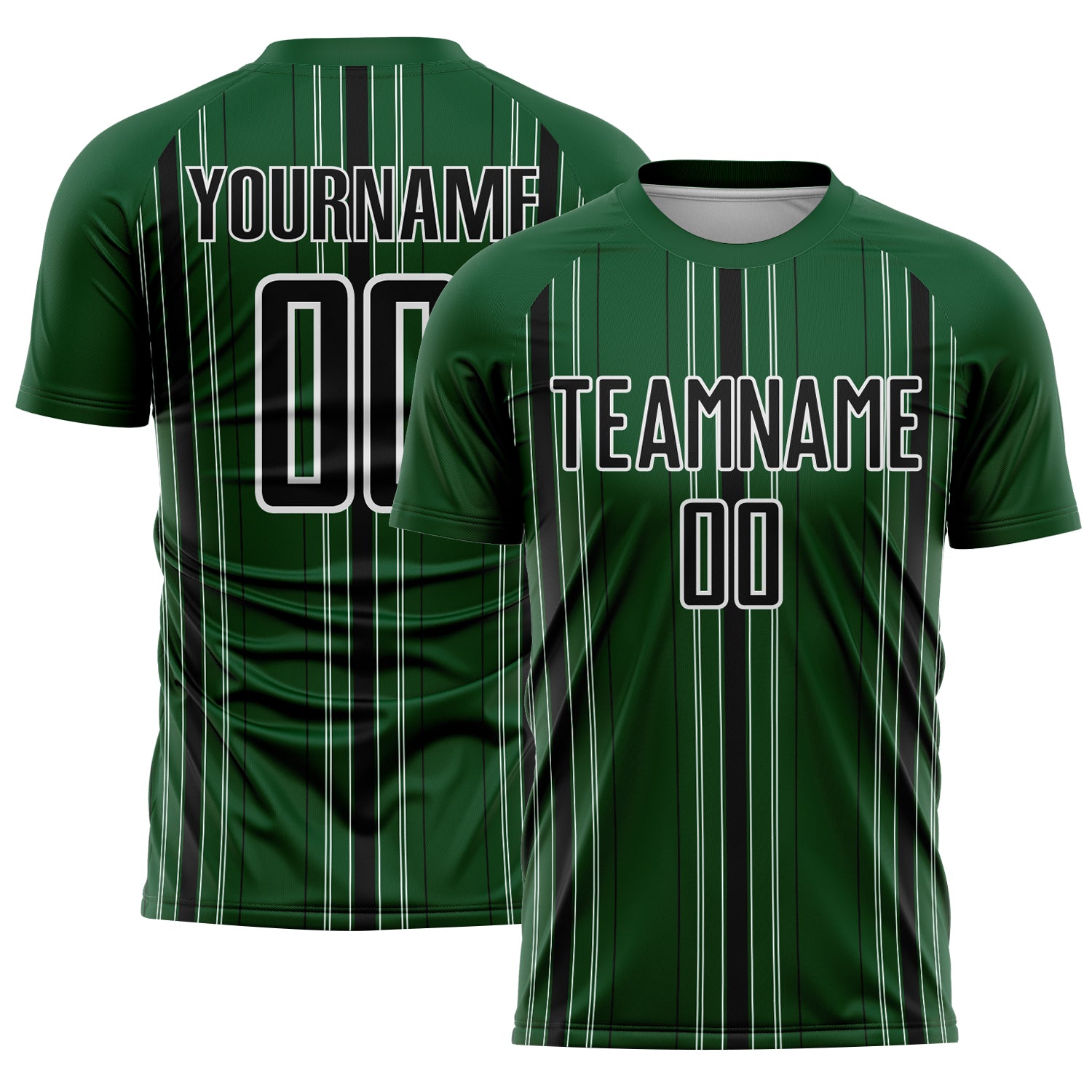 Custom Green Black-White Stripe Sublimation Soccer Uniform Jersey