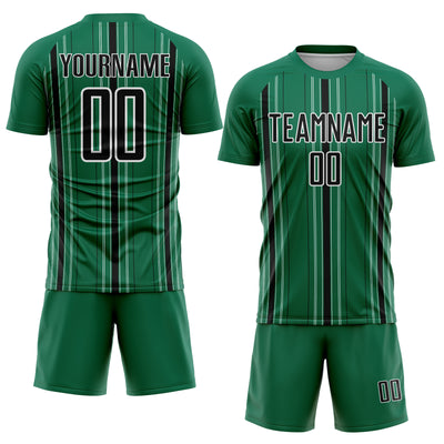 Custom Kelly Green Black-White Stripe Sublimation Soccer Uniform Jersey