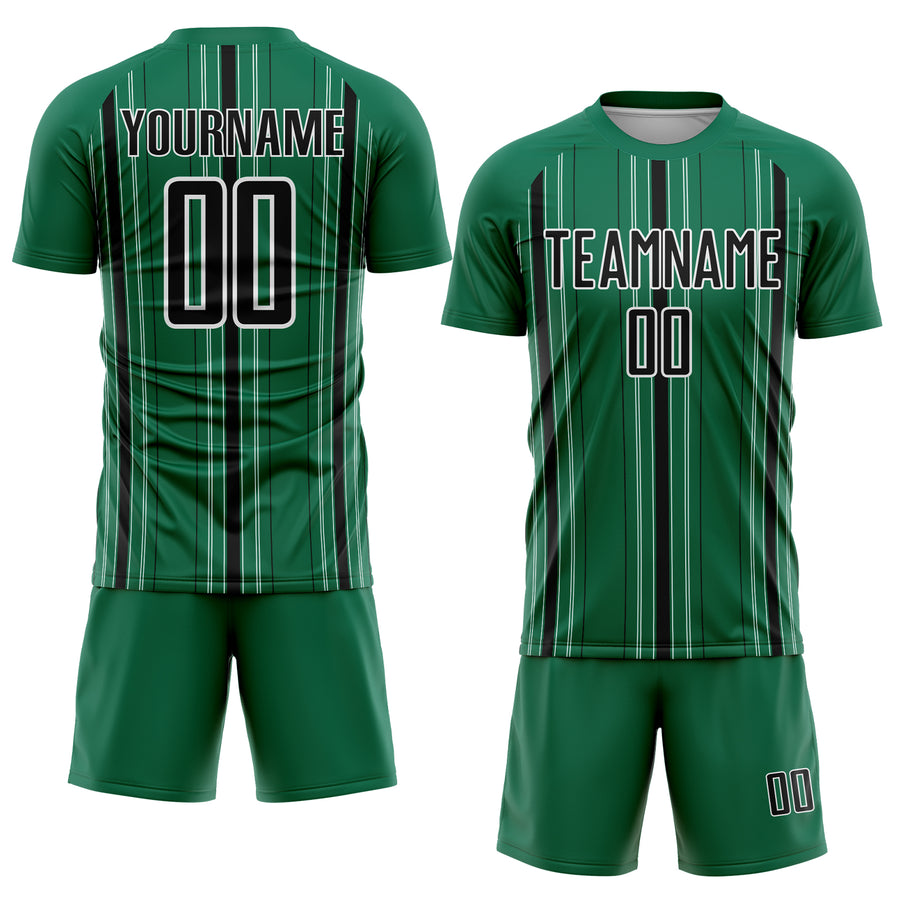 Custom Kelly Green Black-White Stripe Sublimation Soccer Uniform Jersey