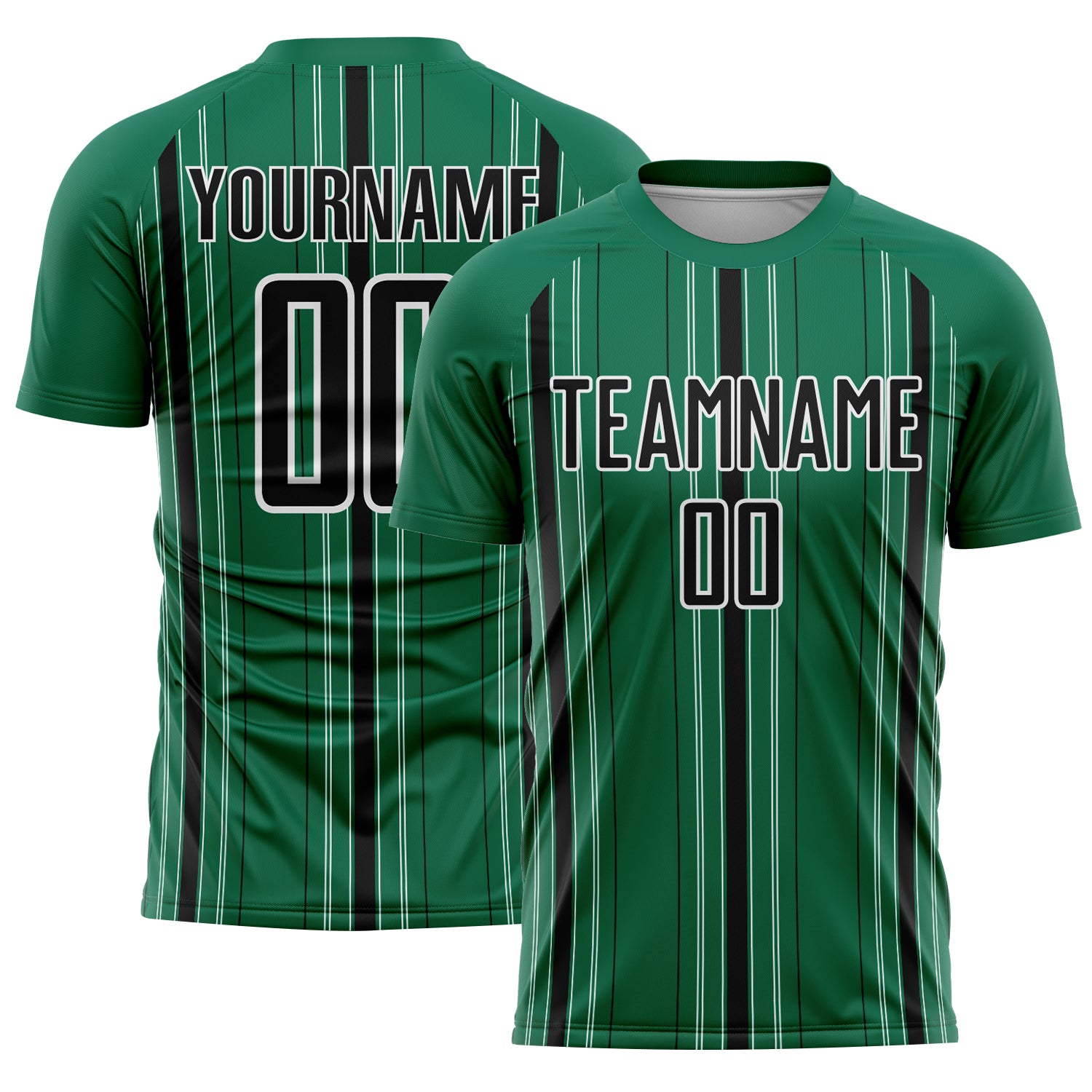 Custom Kelly Green Black-White Stripe Sublimation Soccer Uniform Jersey