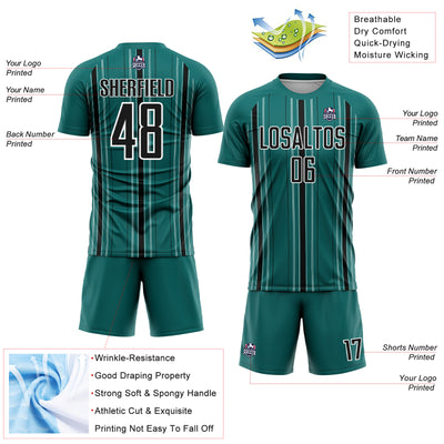 Custom Teal Black-White Stripe Sublimation Soccer Uniform Jersey