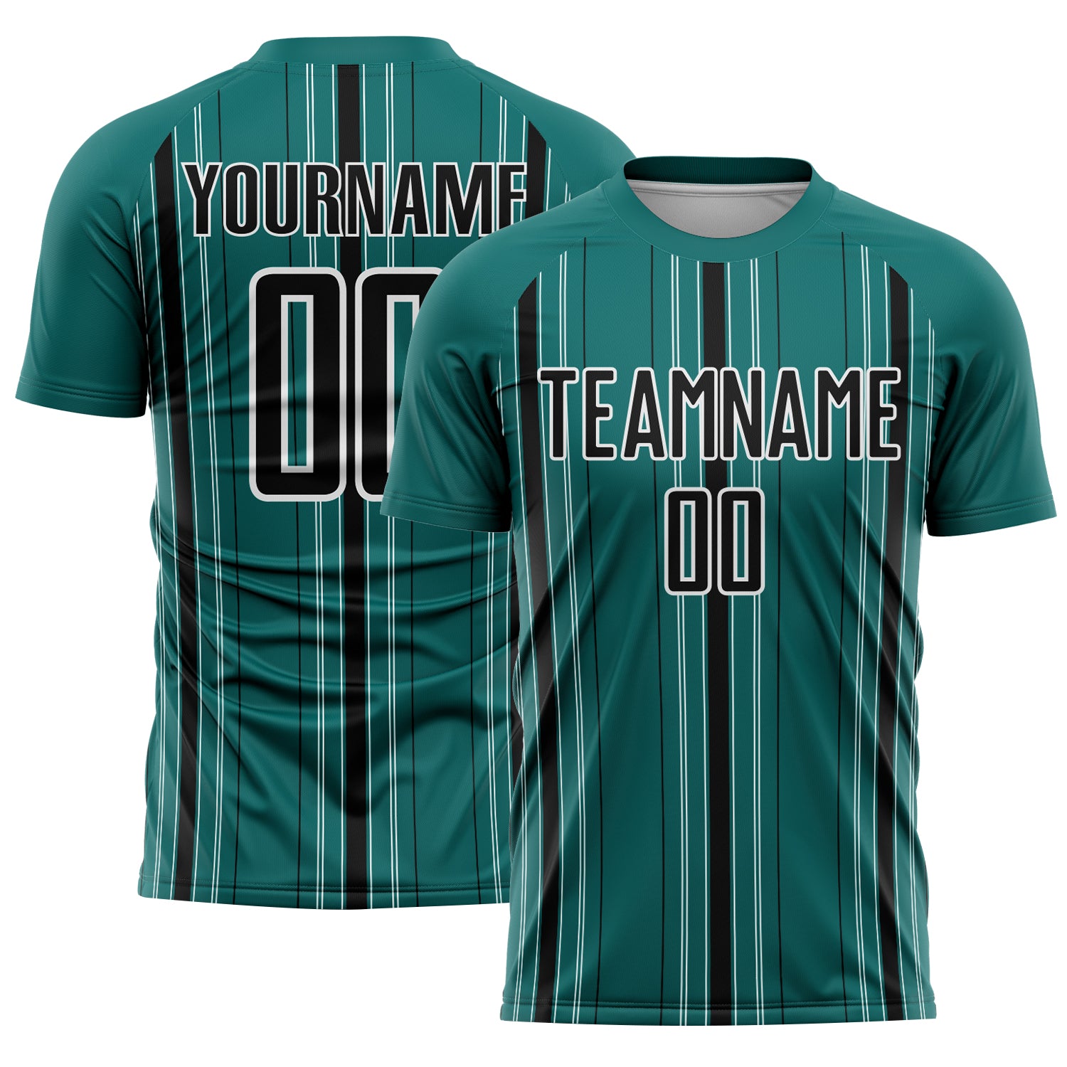 Custom Teal Black-White Stripe Sublimation Soccer Uniform Jersey