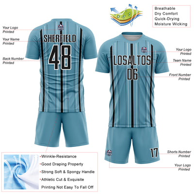 Custom Shadow Blue Black-White Stripe Sublimation Soccer Uniform Jersey