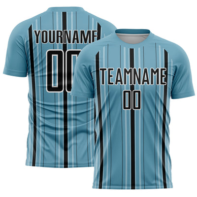 Custom Shadow Blue Black-White Stripe Sublimation Soccer Uniform Jersey
