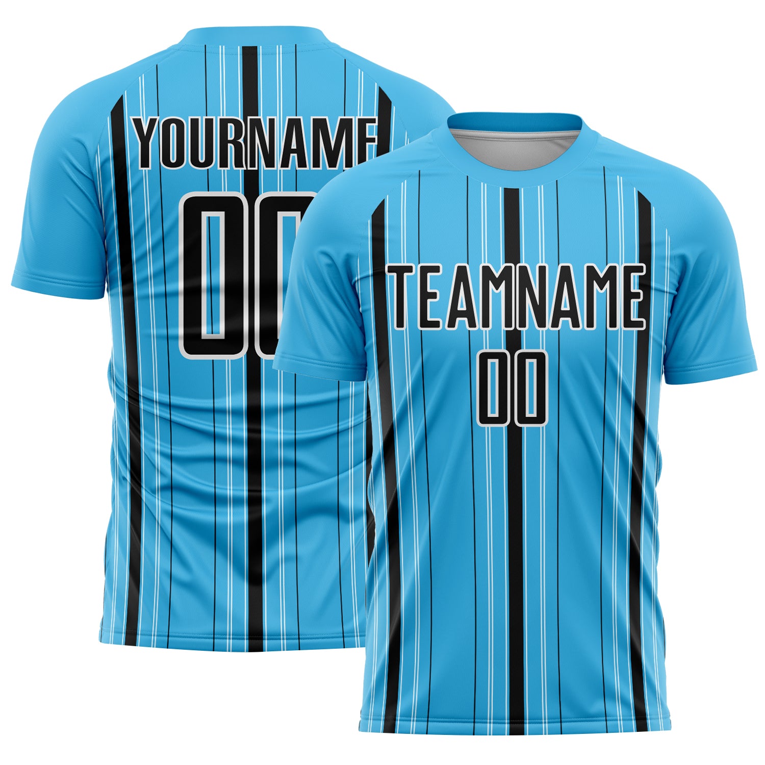 Custom Sky Blue Black-White Stripe Sublimation Soccer Uniform Jersey