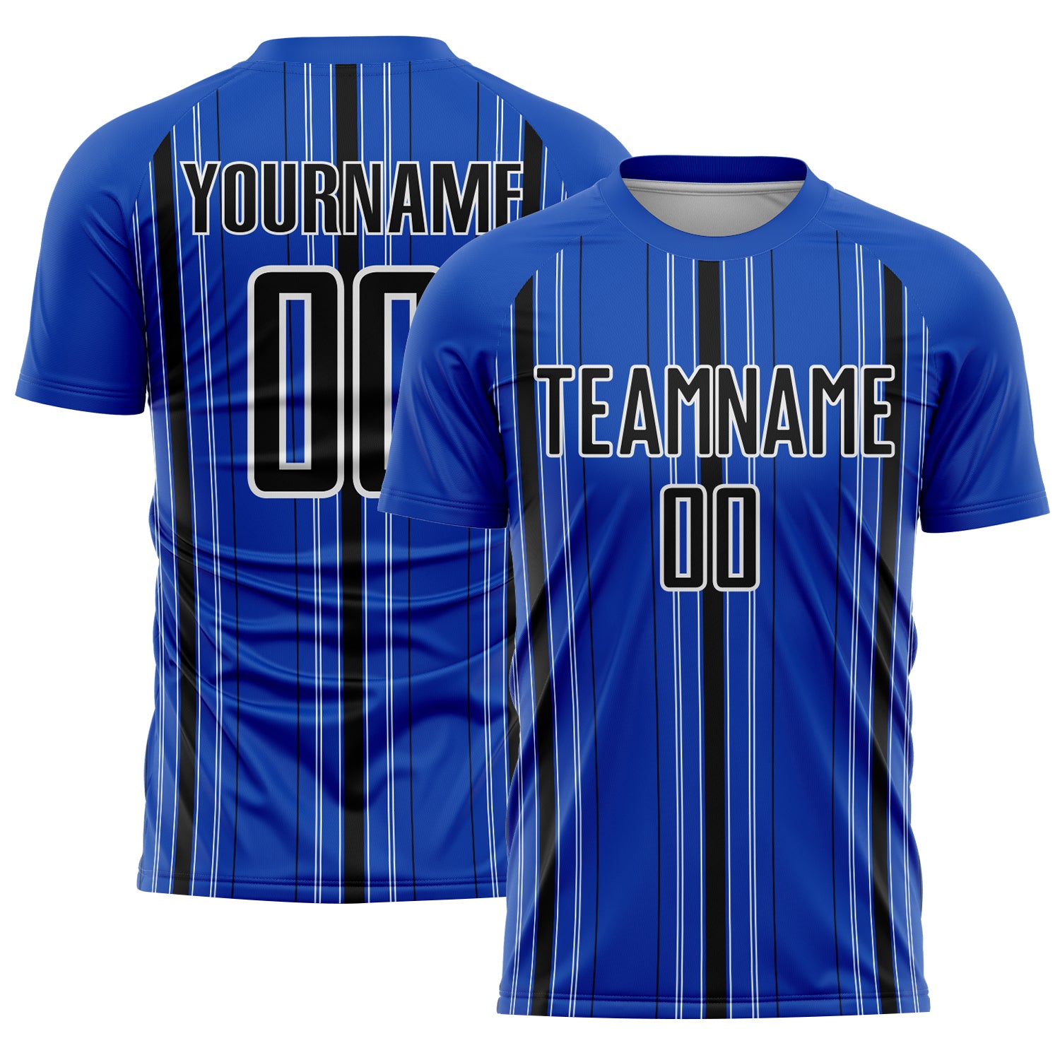 Custom Thunder Blue Black-White Stripe Sublimation Soccer Uniform Jersey