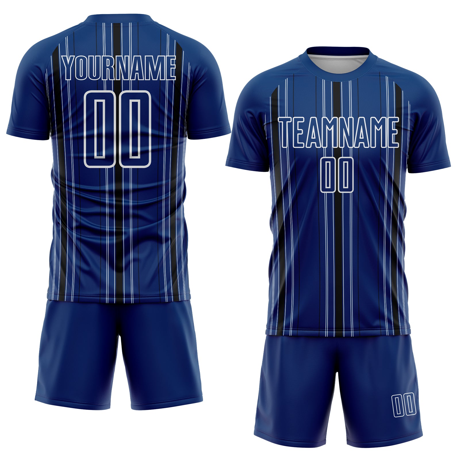 Custom Navy Black-White Stripe Sublimation Soccer Uniform Jersey