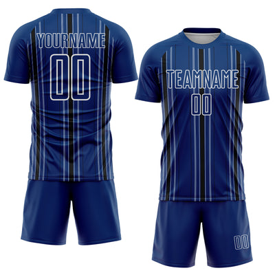 Custom Navy Black-White Stripe Sublimation Soccer Uniform Jersey