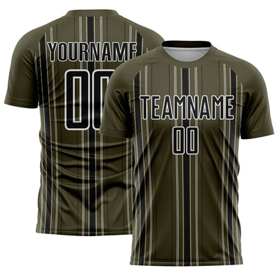 Custom Olive Black-White Stripe Sublimation Salute To Service Soccer Uniform Jersey