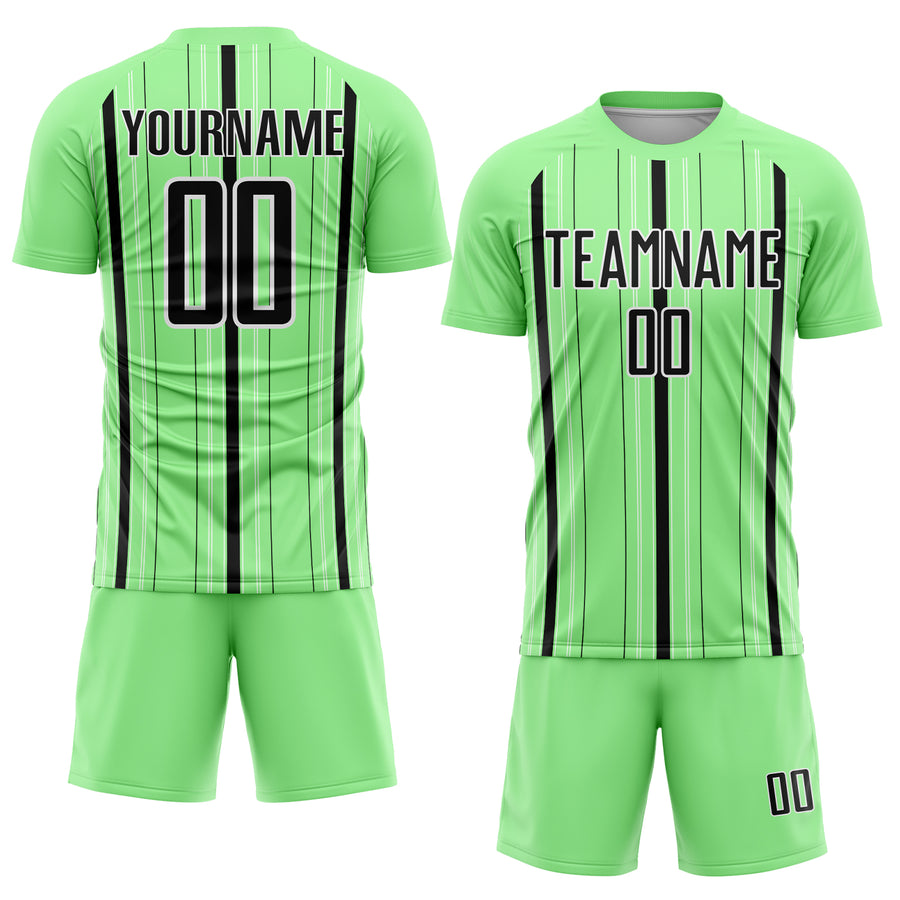Custom Pea Green Black-White Stripe Sublimation Soccer Uniform Jersey