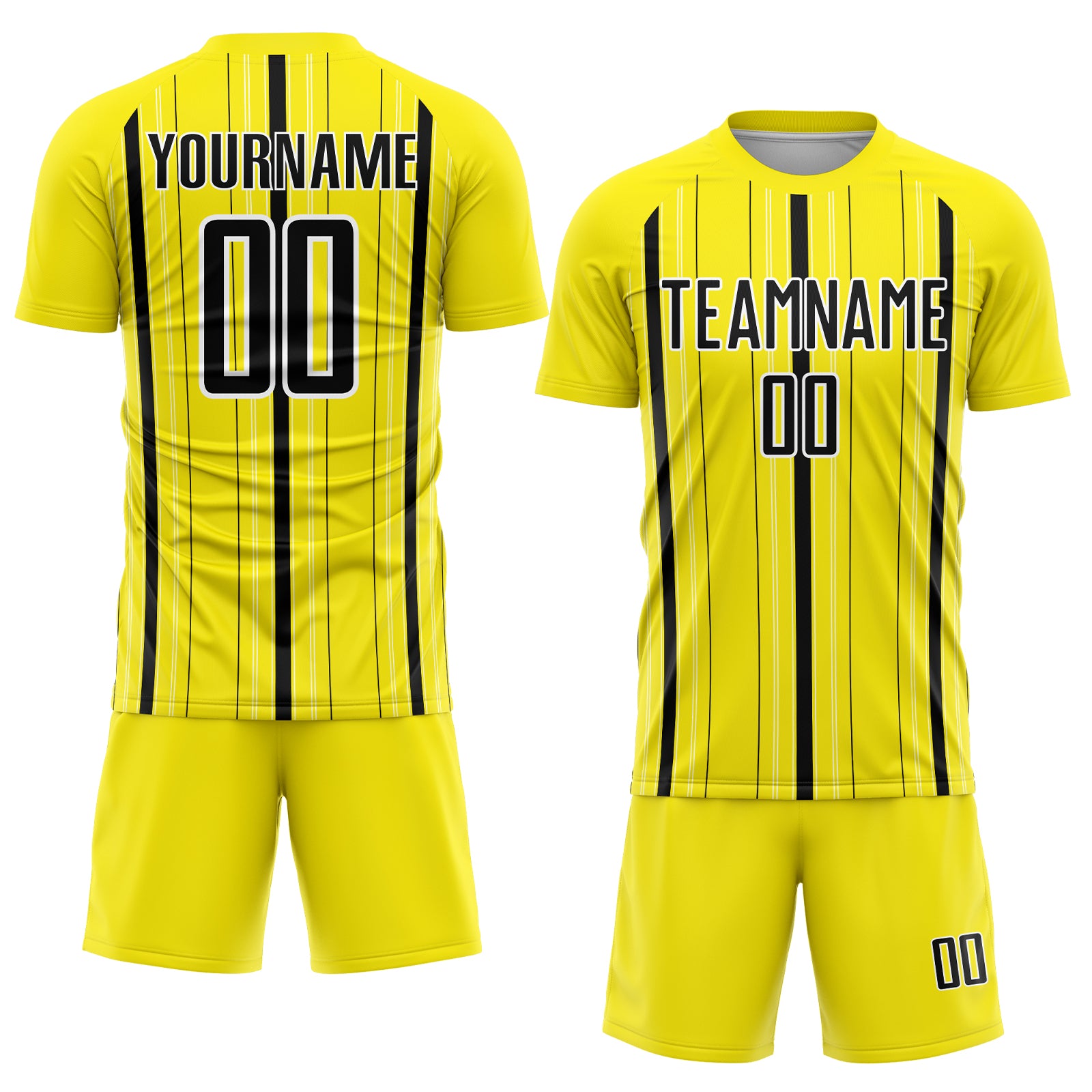 Custom Light Yellow Black-White Stripe Sublimation Soccer Uniform Jersey