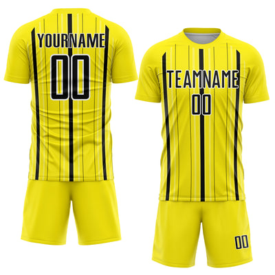 Custom Light Yellow Black-White Stripe Sublimation Soccer Uniform Jersey