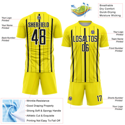 Custom Light Yellow Black-White Stripe Sublimation Soccer Uniform Jersey