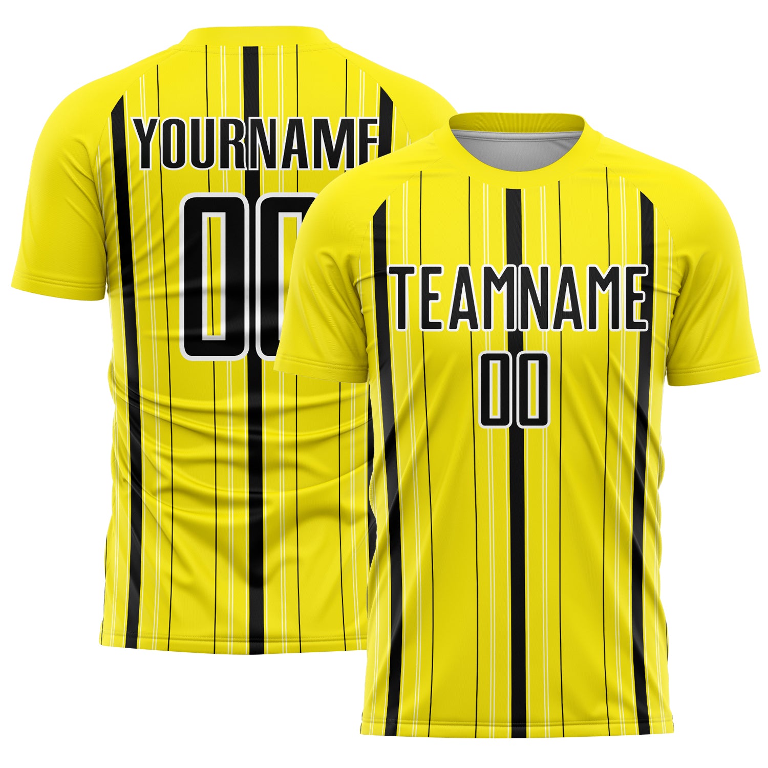 Custom Light Yellow Black-White Stripe Sublimation Soccer Uniform Jersey