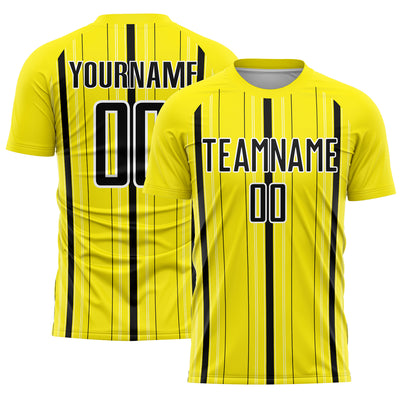 Custom Light Yellow Black-White Stripe Sublimation Soccer Uniform Jersey