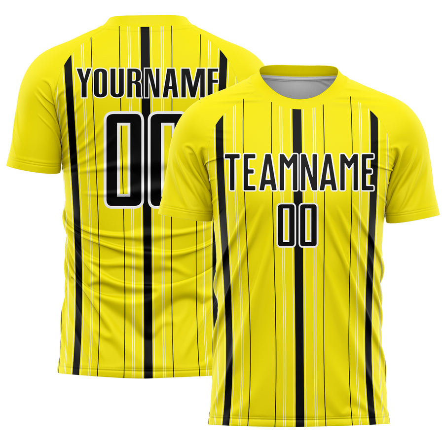 Custom Light Yellow Black-White Stripe Sublimation Soccer Uniform Jersey