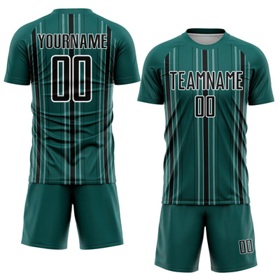 Custom Midnight Green Black-White Stripe Sublimation Soccer Uniform Jersey