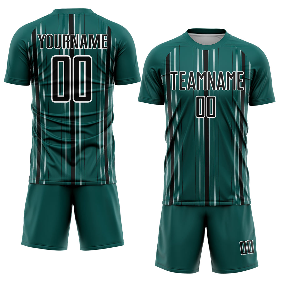Custom Midnight Green Black-White Stripe Sublimation Soccer Uniform Jersey