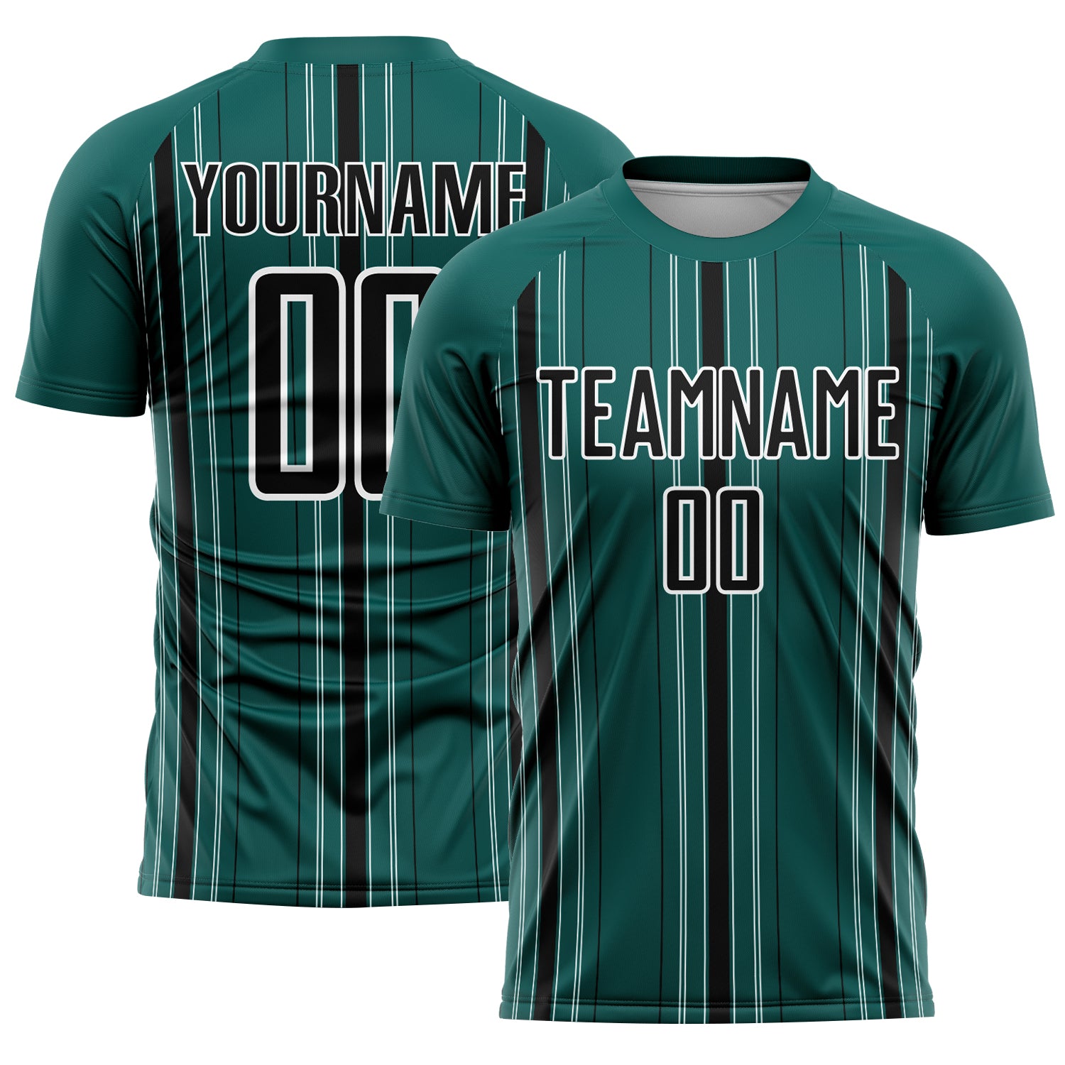 Custom Midnight Green Black-White Stripe Sublimation Soccer Uniform Jersey