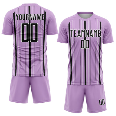 Custom Light Purple Black-White Stripe Sublimation Soccer Uniform Jersey