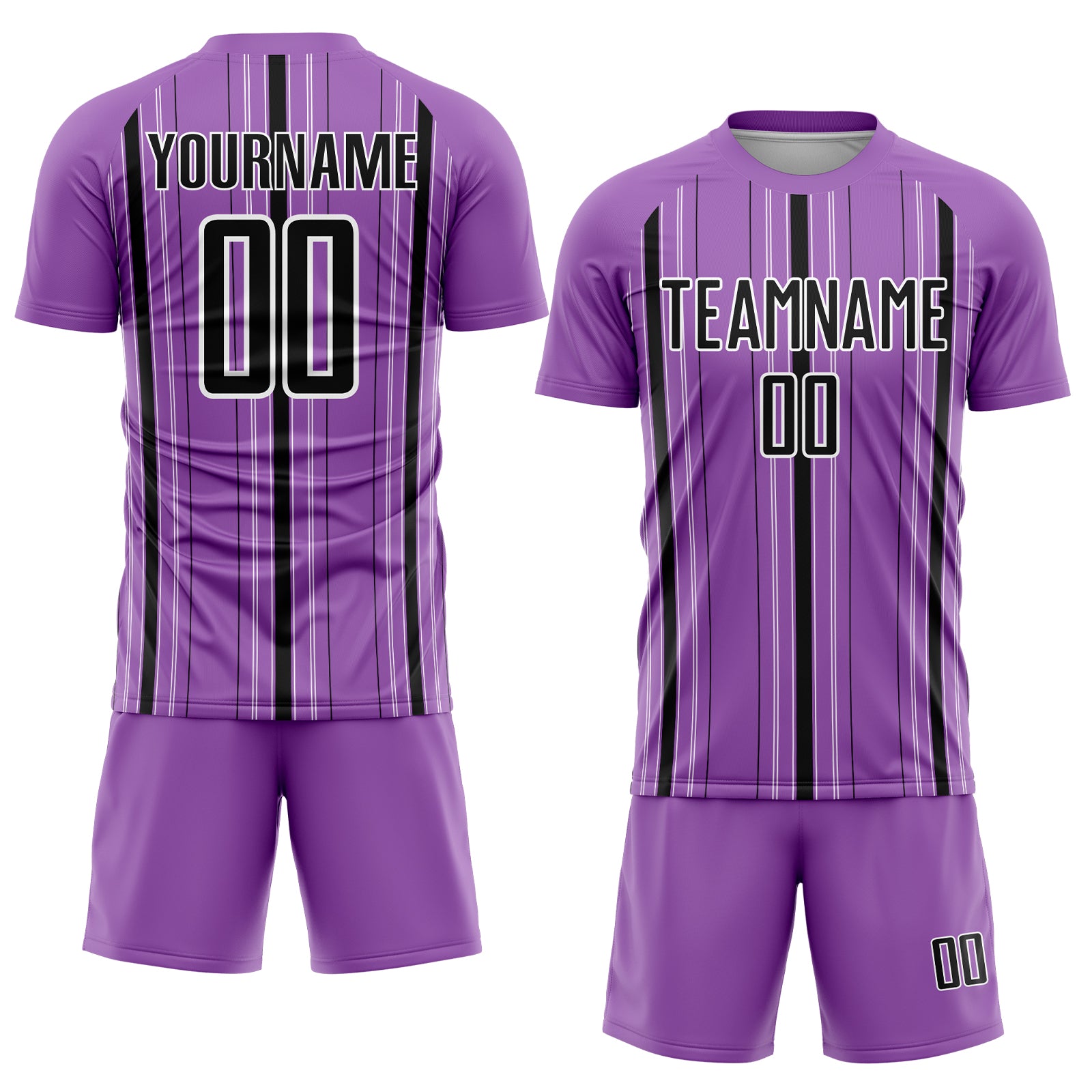 Custom Medium Purple Black-White Stripe Sublimation Soccer Uniform Jersey