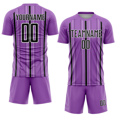 Custom Medium Purple Black-White Stripe Sublimation Soccer Uniform Jersey