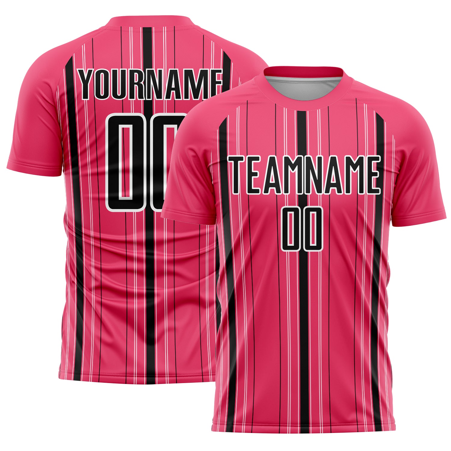 Custom Neon Pink Black-White Stripe Sublimation Soccer Uniform Jersey