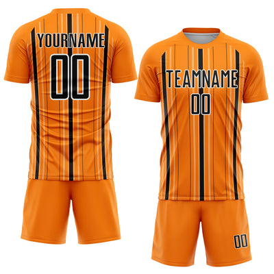 Custom Bay Orange Black-White Stripe Sublimation Soccer Uniform Jersey