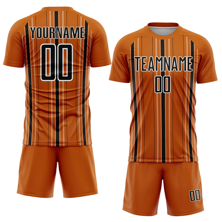 Custom Texas Orange Black-White Stripe Sublimation Soccer Uniform Jersey