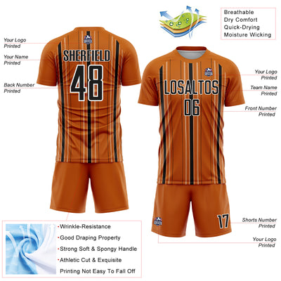 Custom Texas Orange Black-White Stripe Sublimation Soccer Uniform Jersey