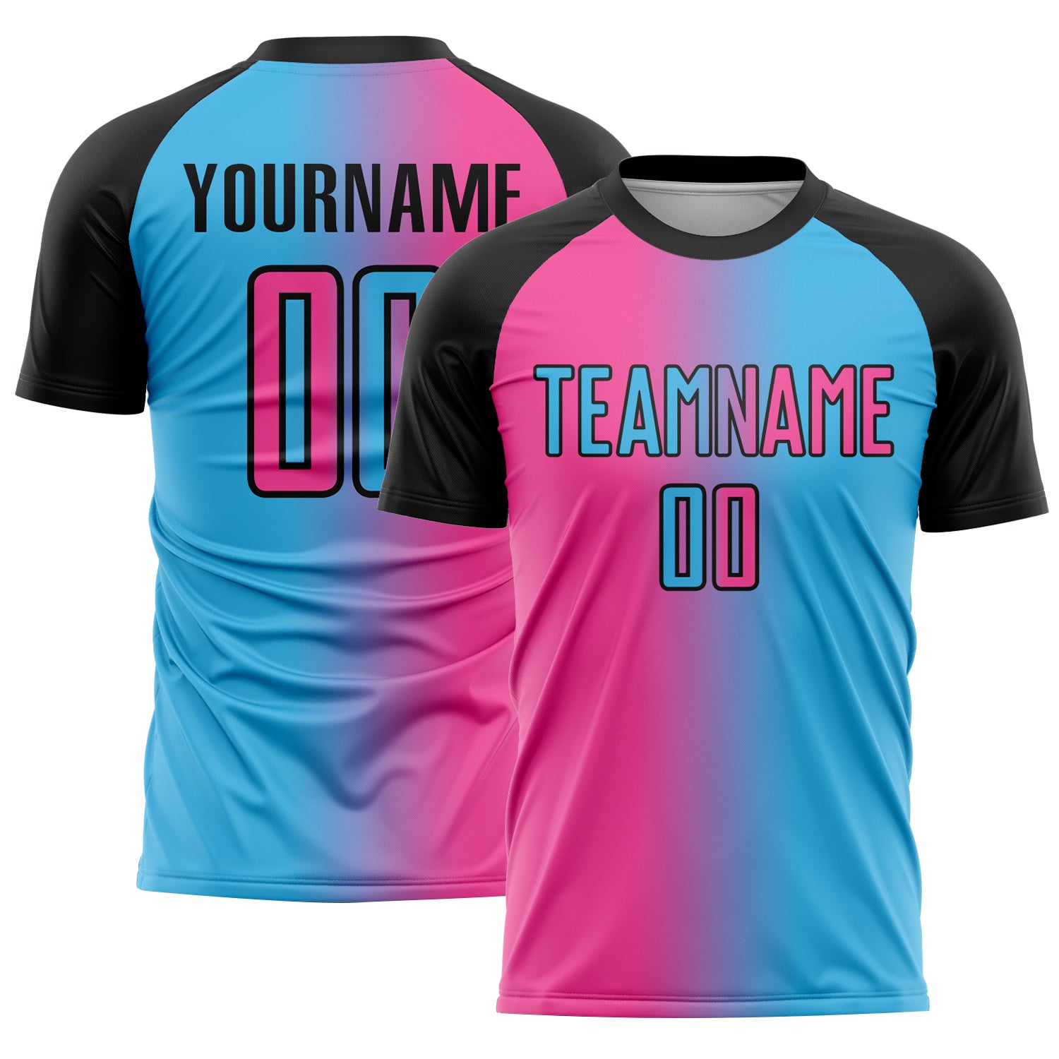 Custom Sky Blue Pink-Black Sublimation Gradient Fashion Soccer Uniform Jersey