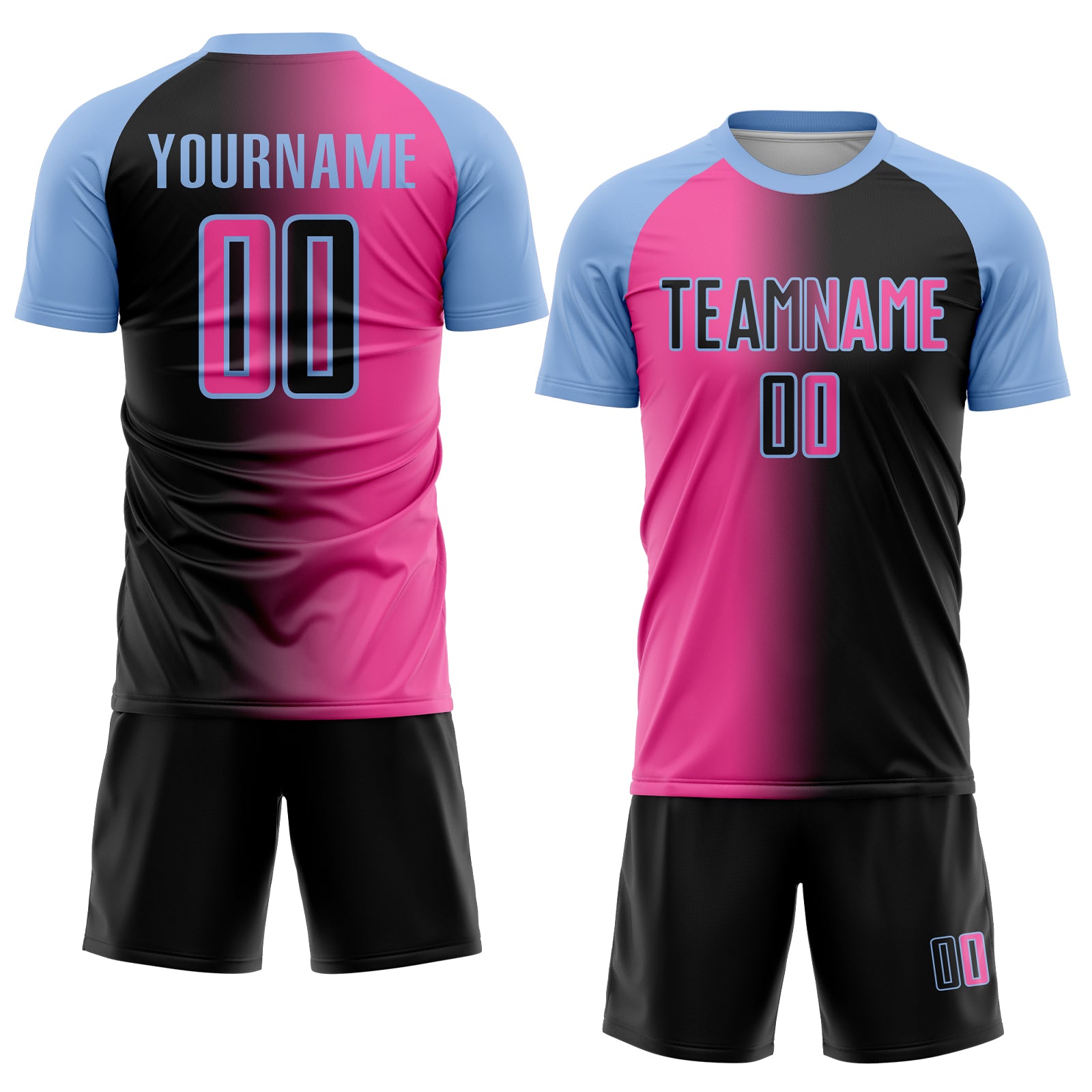 Custom Black Pink-Light Blue Sublimation Gradient Fashion Soccer Uniform Jersey