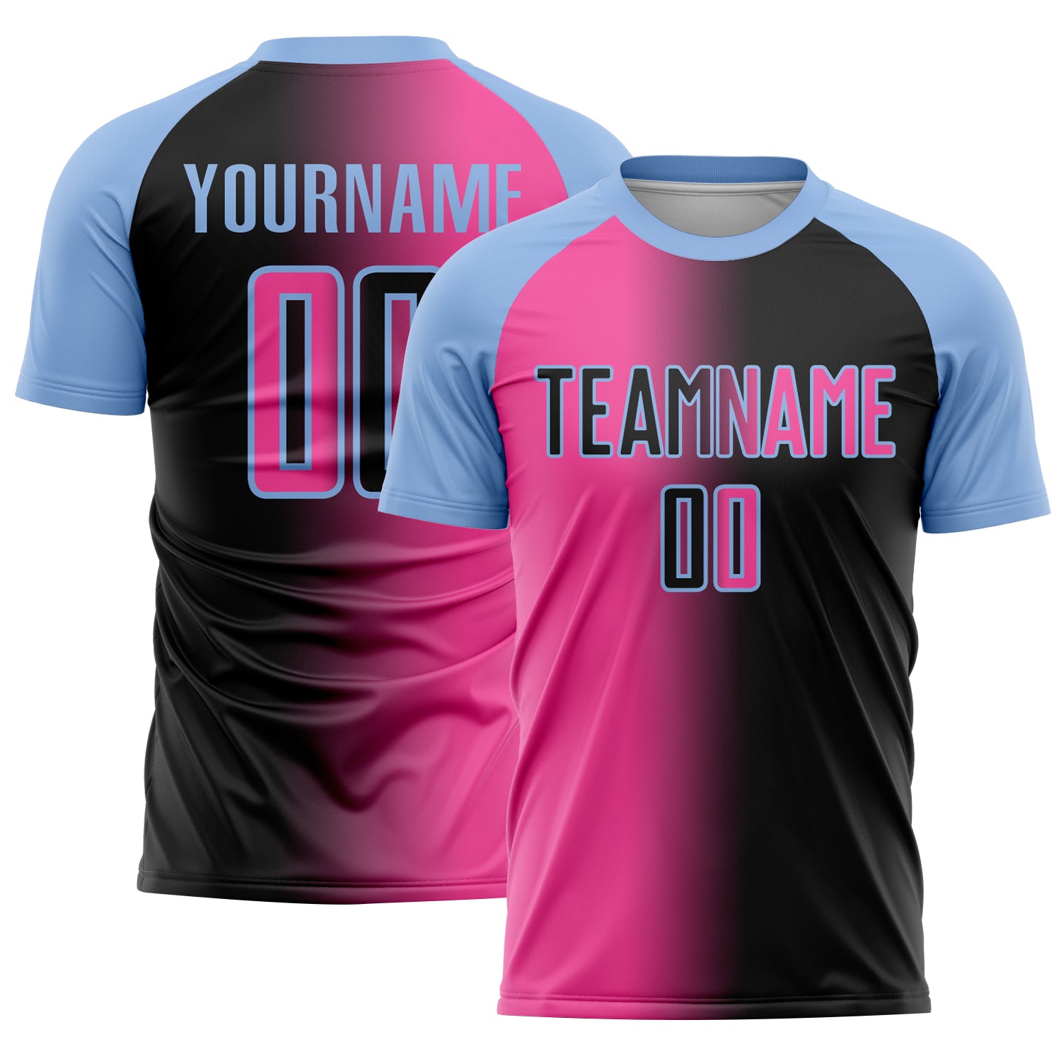 Custom Black Pink-Light Blue Sublimation Gradient Fashion Soccer Uniform Jersey