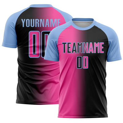 Custom Black Pink-Light Blue Sublimation Gradient Fashion Soccer Uniform Jersey