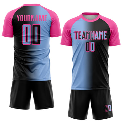 Custom Black Light Blue-Pink Sublimation Gradient Fashion Soccer Uniform Jersey