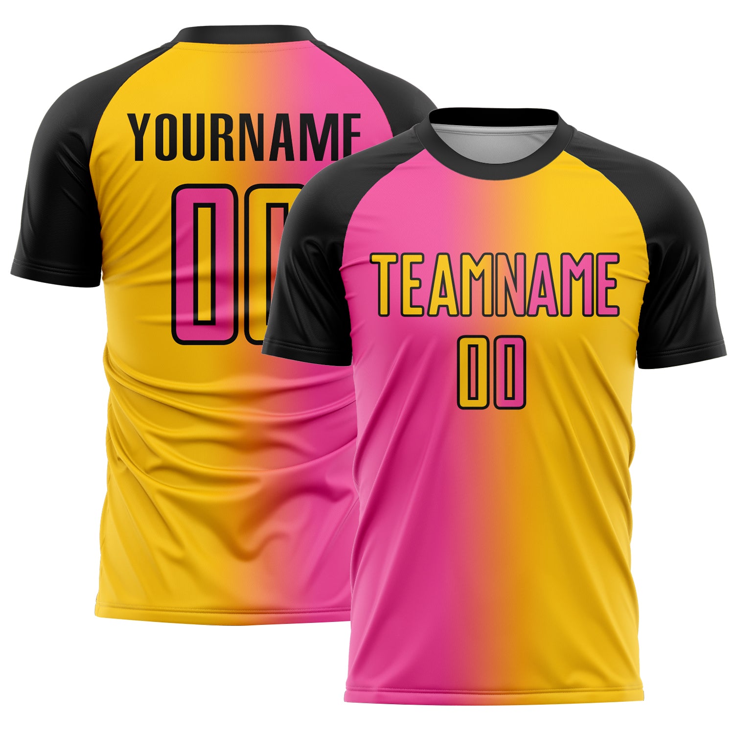Custom Yellow Pink-Black Sublimation Gradient Fashion Soccer Uniform Jersey