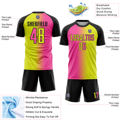 Custom Neon Yellow Pink-Black Sublimation Gradient Fashion Soccer Uniform Jersey