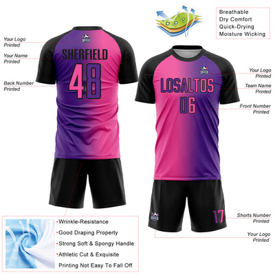 Custom Purple Pink-Black Sublimation Gradient Fashion Soccer Uniform Jersey