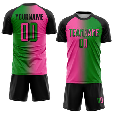 Custom Grass Green Pink-Black Sublimation Gradient Fashion Soccer Uniform Jersey