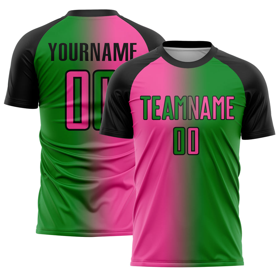 Custom Grass Green Pink-Black Sublimation Gradient Fashion Soccer Uniform Jersey