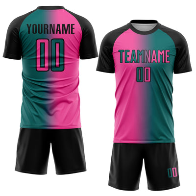 Custom Teal Pink-Black Sublimation Gradient Fashion Soccer Uniform Jersey