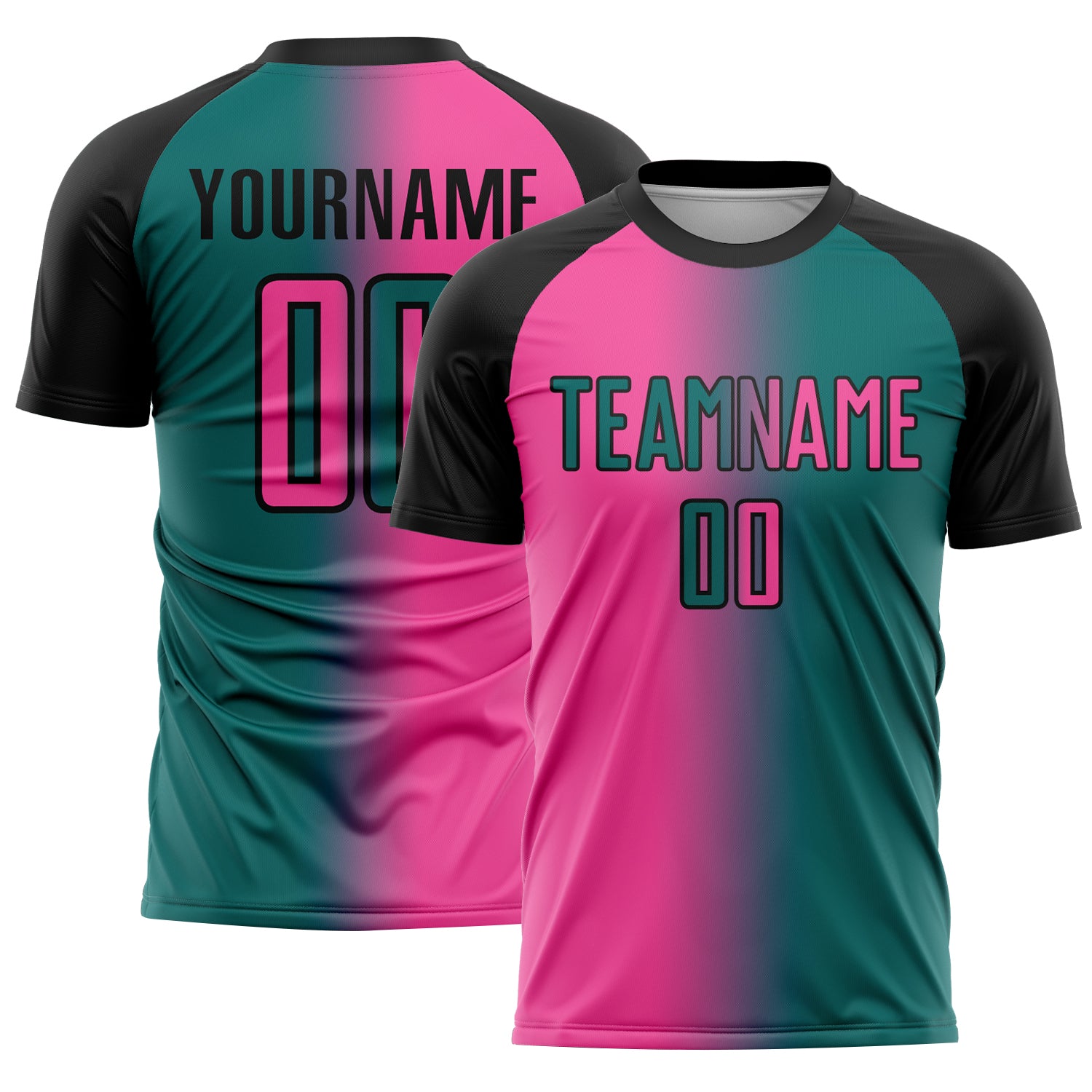 Custom Teal Pink-Black Sublimation Gradient Fashion Soccer Uniform Jersey