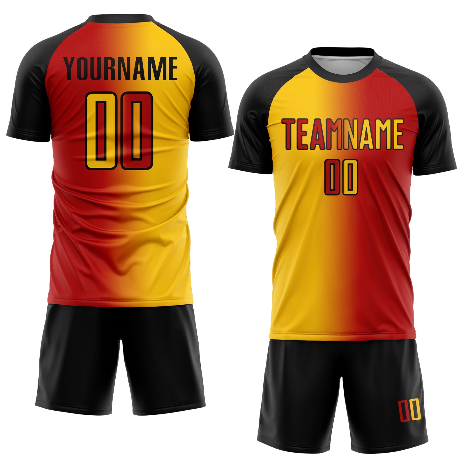 Custom Red Yellow-Black Sublimation Gradient Fashion Soccer Uniform Jersey