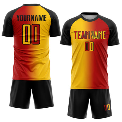 Custom Red Yellow-Black Sublimation Gradient Fashion Soccer Uniform Jersey