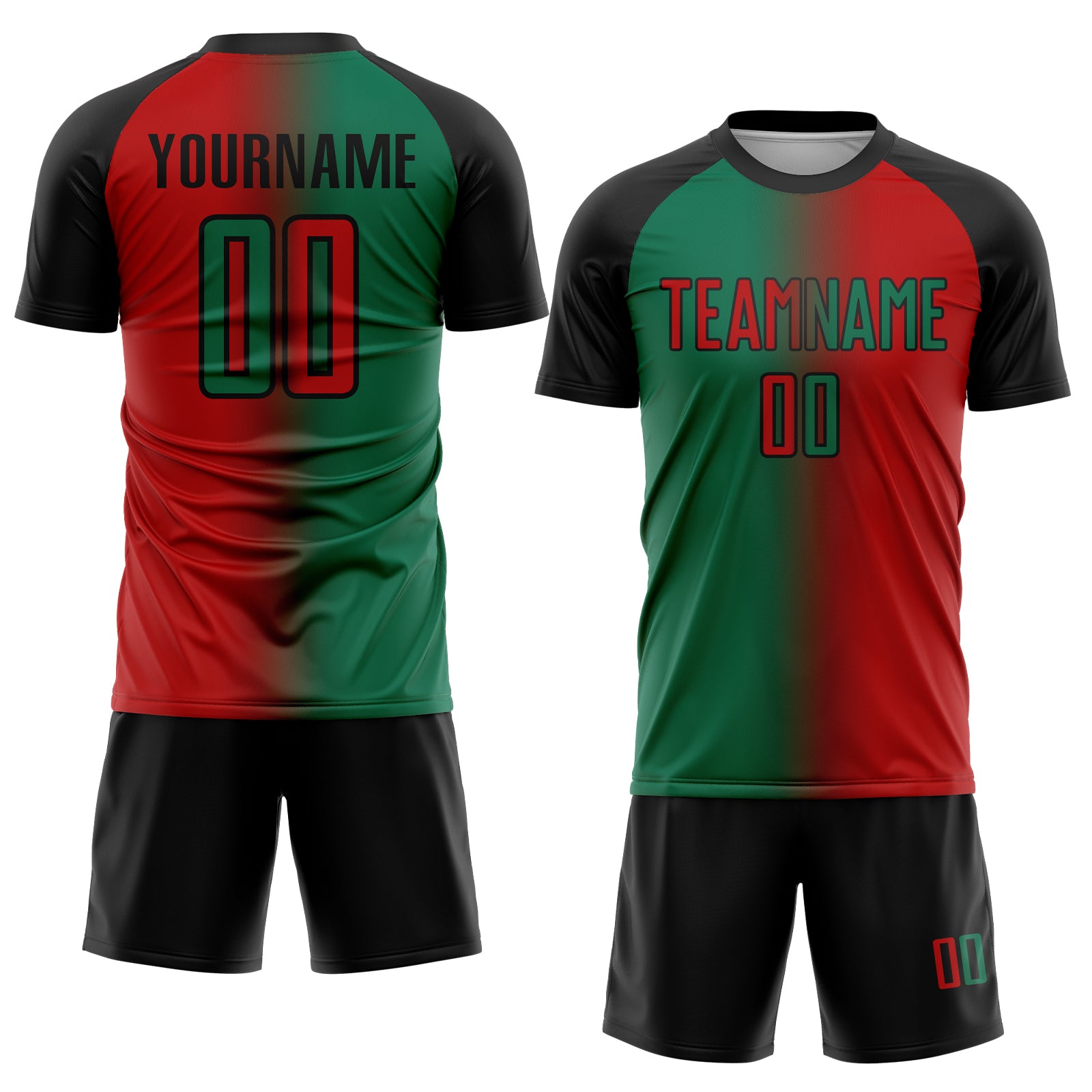 Custom Red Kelly Green-Black Sublimation Gradient Fashion Soccer Uniform Jersey