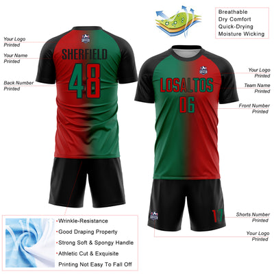 Custom Red Kelly Green-Black Sublimation Gradient Fashion Soccer Uniform Jersey