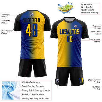 Custom Royal Yellow-Black Sublimation Gradient Fashion Soccer Uniform Jersey