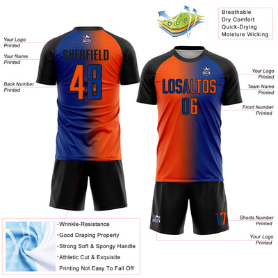 Custom Royal Orange-Black Sublimation Gradient Fashion Soccer Uniform Jersey