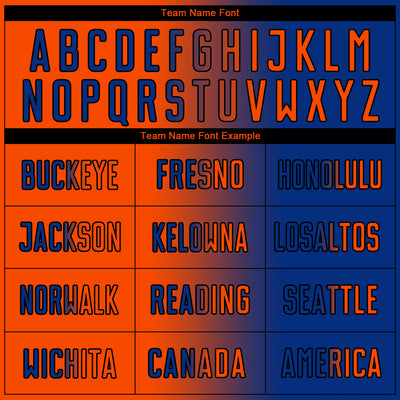 Custom Royal Orange-Black Sublimation Gradient Fashion Soccer Uniform Jersey